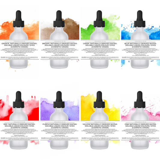 Naturally-Derived Water-Soluble Liquid Colours / Dyes (Cosmetic Grade) (Combo of 8, 30ml each)
