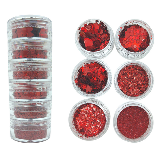 Holographic Red Glitter Combo of 6 (Candle Making | Epoxy Resin | Craft Projects)