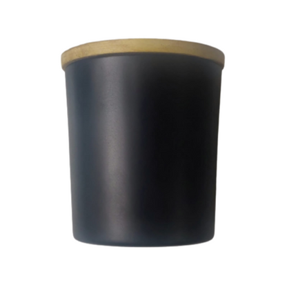 Black (Matte Finish) Candle Votive Glass Holder/Container + Air-Tight Wooden Cap/Lid - 200ml