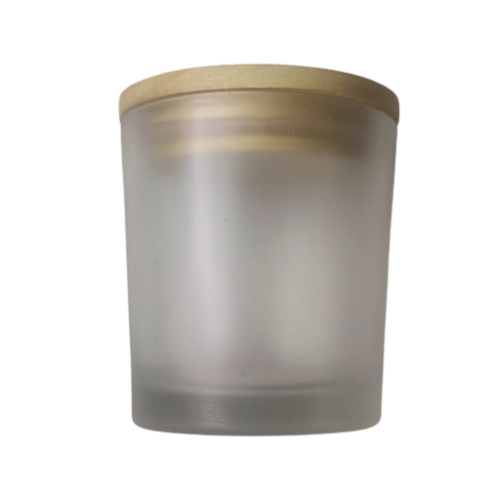 Frosted Transparent Candle Votive Glass Holder/Container + Air-Tight Wooden Cap/Lid - 200ml