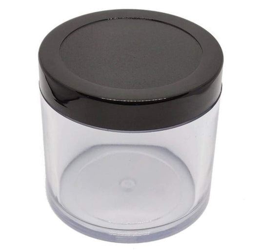 Transparent Acrylic San Jar - 100gms (Black Cap + White Inner Lid)