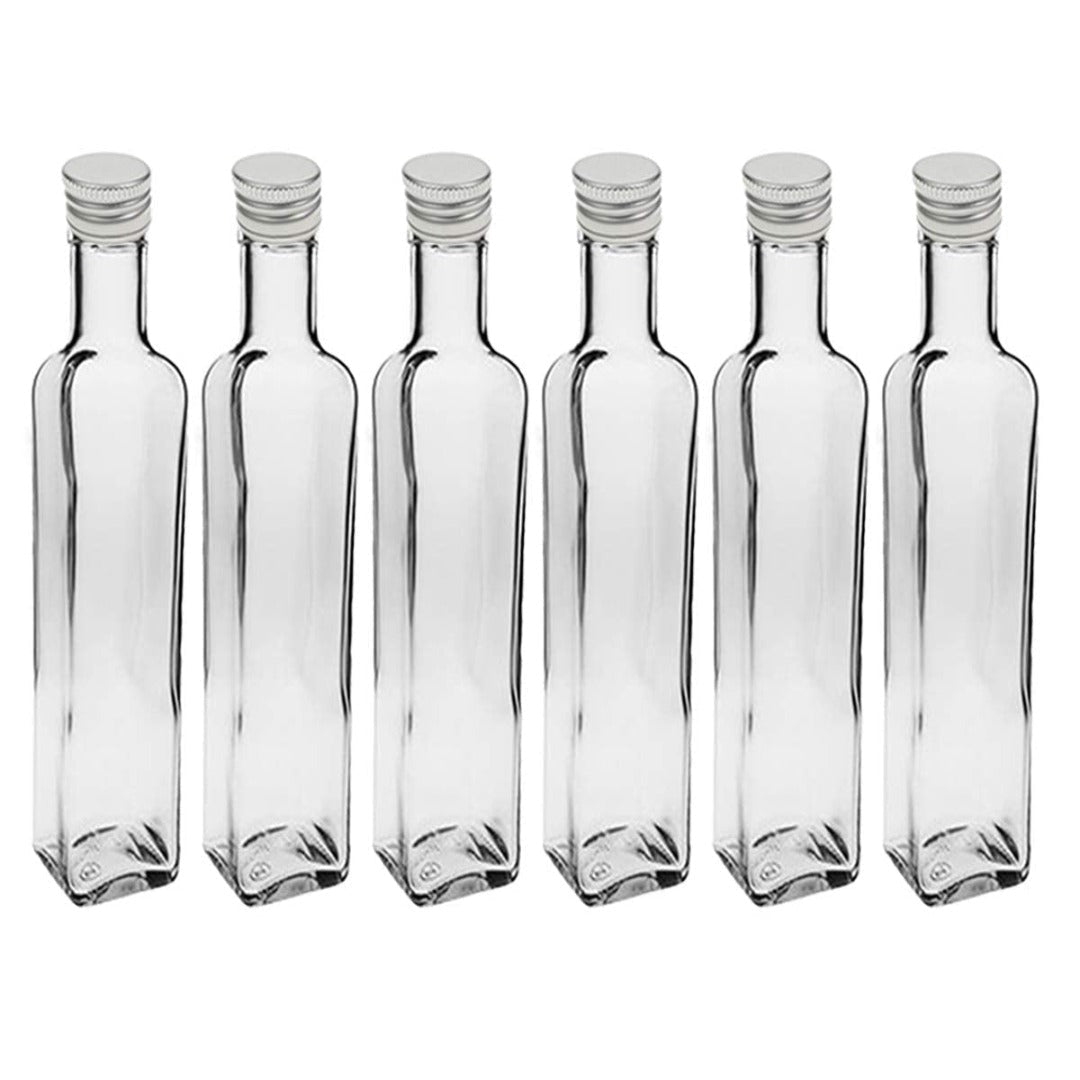 Square Glass Oil Bottle (Silver Aluminum Cap)- 60ml