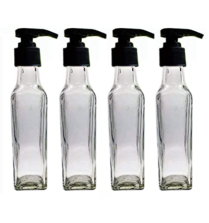 Transparent Glass Square Pump Lotion Bottle Black Cap,  Cosmetic Junction