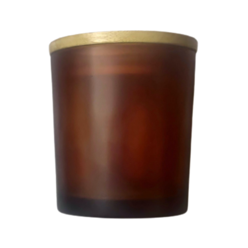 Frosted Amber Candle Votive Glass Holder/Container + Air-Tight Wooden Cap/Lid - 200ml