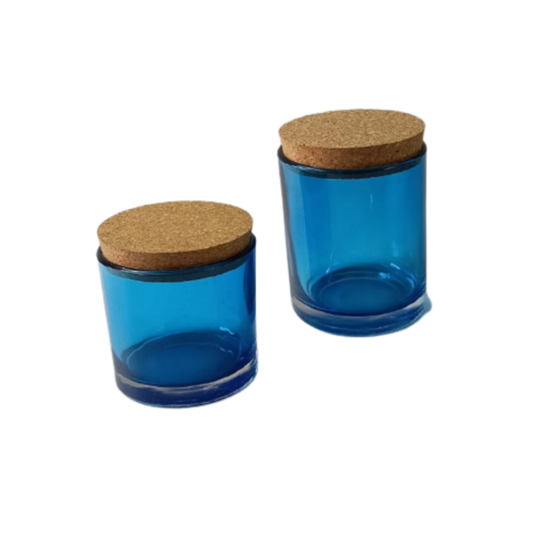 Clear Blue Candle Votive Glass Holder/Container + Air-Tight Cork Cap/Lid