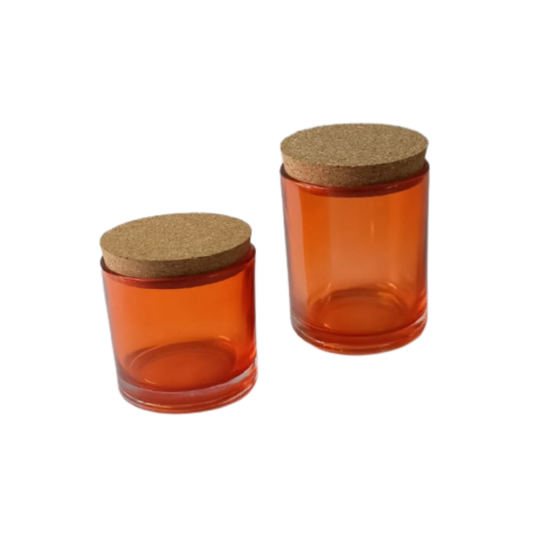 Buy Clear Orange Candle Votive Glass Holder/Container + Air-Tight Cork Cap/Lid Online in India- The Art Connect.