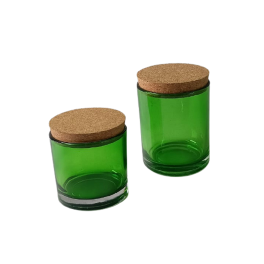Clear Green Candle Votive Glass Holder/Container + Air-Tight Cork Cap/Lid