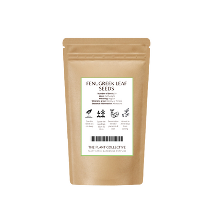 Brown colour stand up pouch packaging for Fenugreek Leaf Seeds with label containing sowing and harvesting information