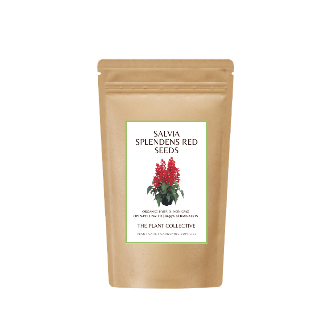 Brown colour stand up pouch packaging for Salvia Splendens Red Seeds with label