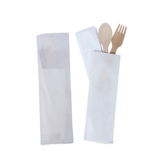 Pre-Packed Combo of Wooden Spoon + Wooden Fork + Tissue (Eco-Friendly, Sustainable, Compostable)