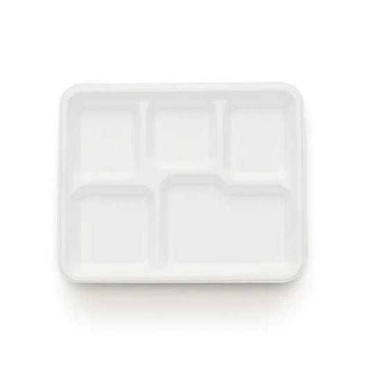 Rectangle Five Compartment Food-Grade Bagasse Plate (Eco-Friendly, Sustainable, Biodegradable & Compostable)