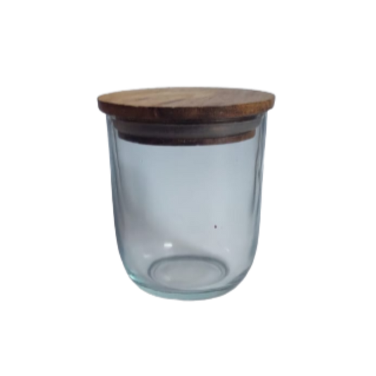 Transparent / Clear Candle Votive Glass Holder / Container (Curved Base) + Air-Tight Wooden Cap/Lid - 200ml