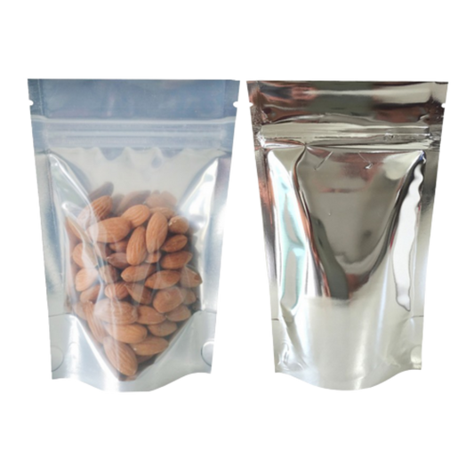 Buy Transparent Front / Silver Back Standup Pouch With Zipper Online in India - The Art Connect