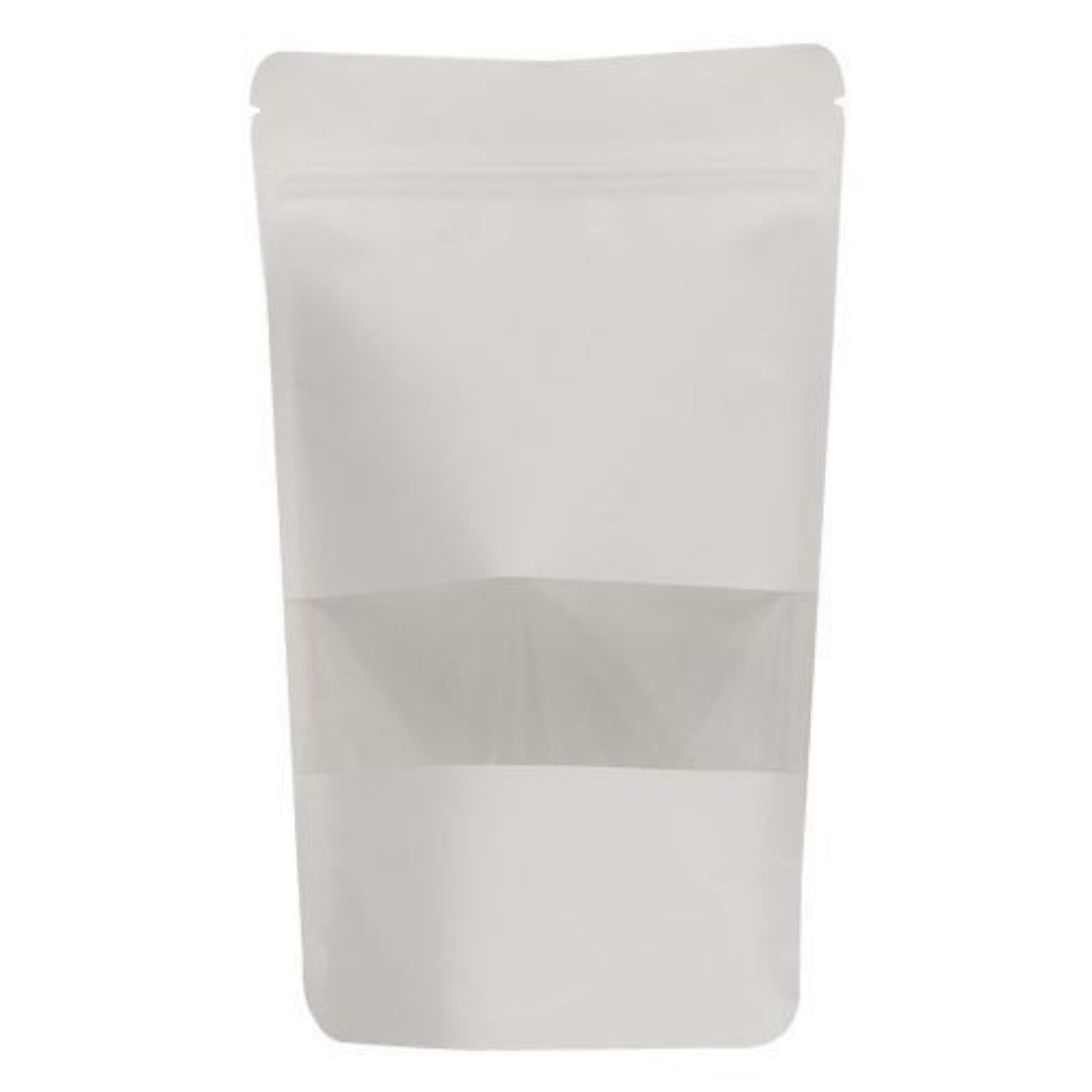 Buy White kraft Paper Stand Up Pouch - Zipper/Matt Window Online in India - The Art Connect