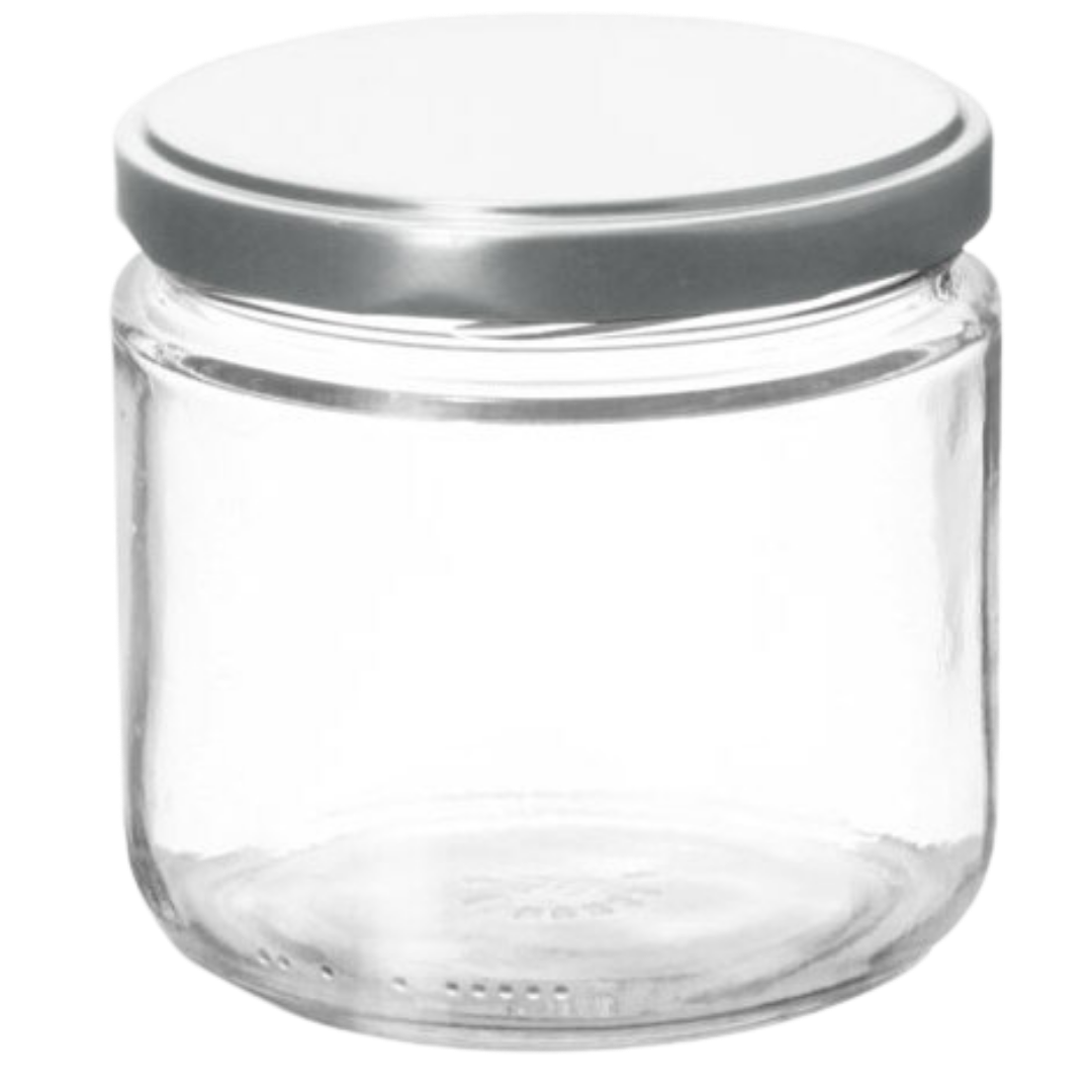Candle Glass Jar + Silver Aluminum Lug Cap - 350ml