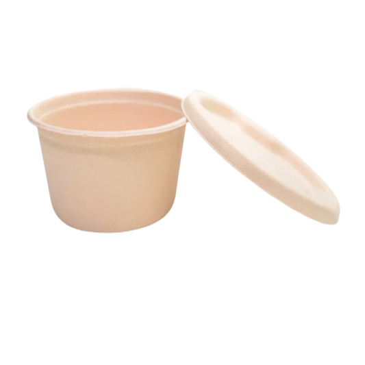 900ml Round Bagasse Takeaway Container with Lid (Eco-Friendly, Sustainable, Biodegradable & Compostable)
