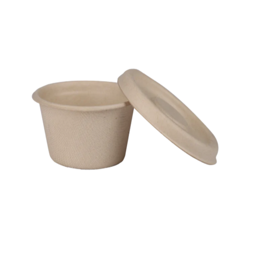 55ml Brown Sauce Bagasse Cup with Lid (Eco-Friendly, Sustainable, Biodegradable & Compostable)