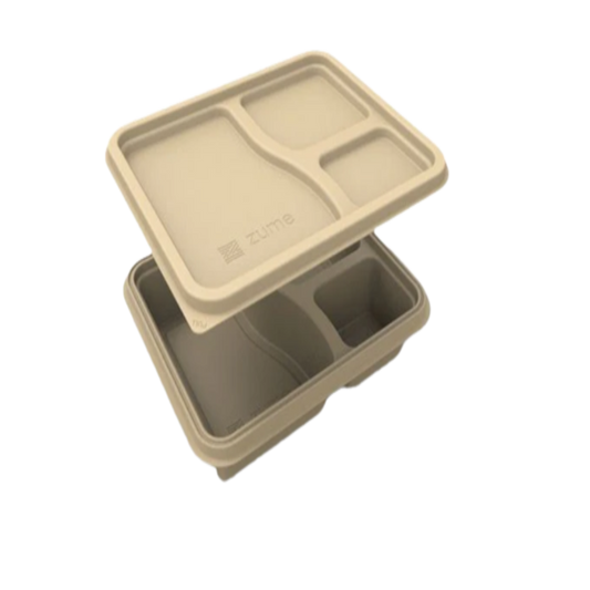 3 Compartment Anti-Leak Rectangle Wood Pulp-Based Plant Fibre Takeaway Tray with Lid (Eco-Friendly, Sustainable & Biodegradable)