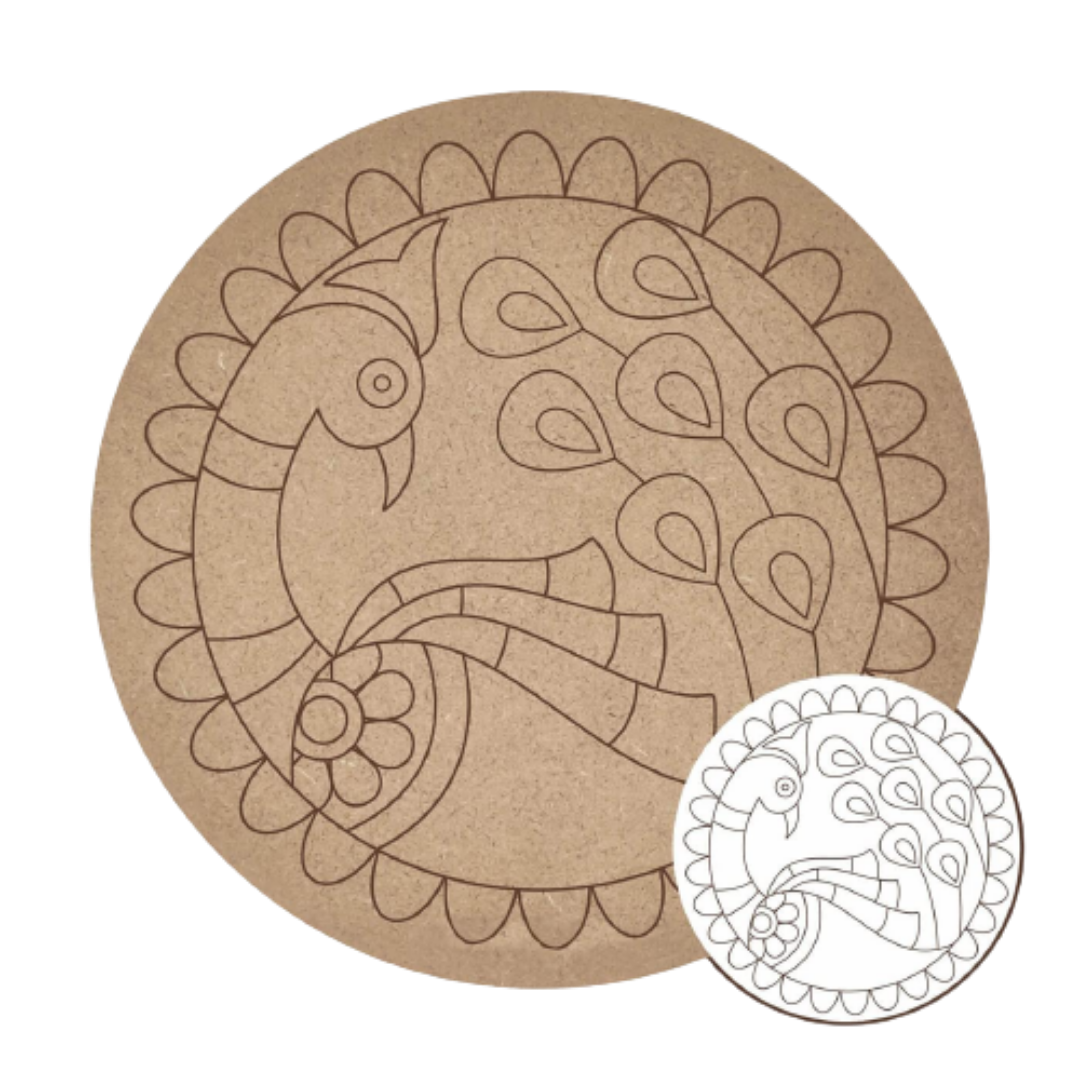Buy MDF Pre Marked Coaster 6 Pcs - Peacock Online in India - The Art Connect